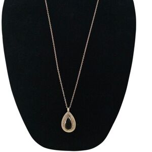 Anna Beck Necklace Sterling 925 Dotted Teardrop Pendant Black Onyx Gold Bezel